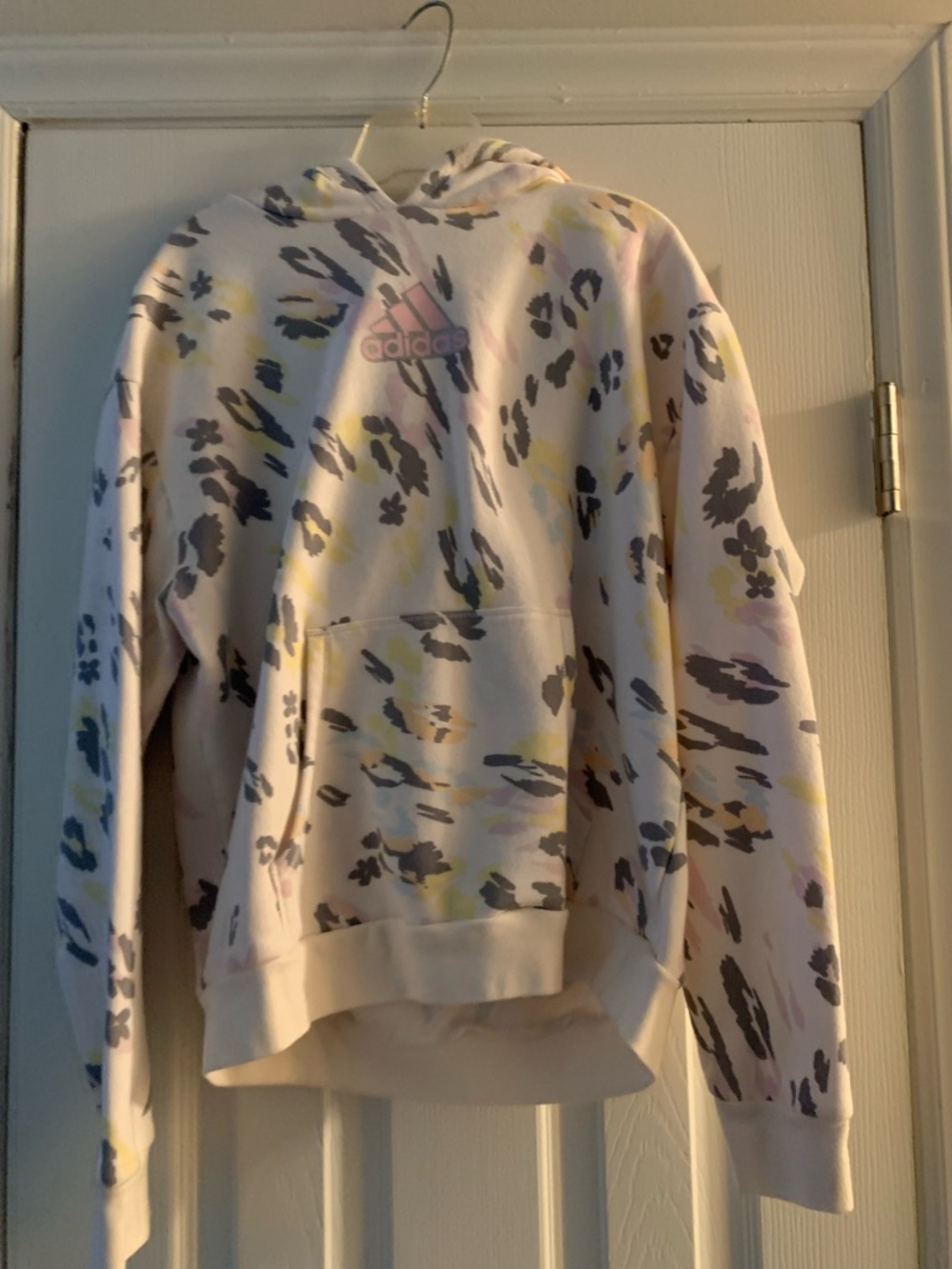 adidas Kids xl Pastel Animal-Print Hoodie in White, Pink, Yellow, Gray